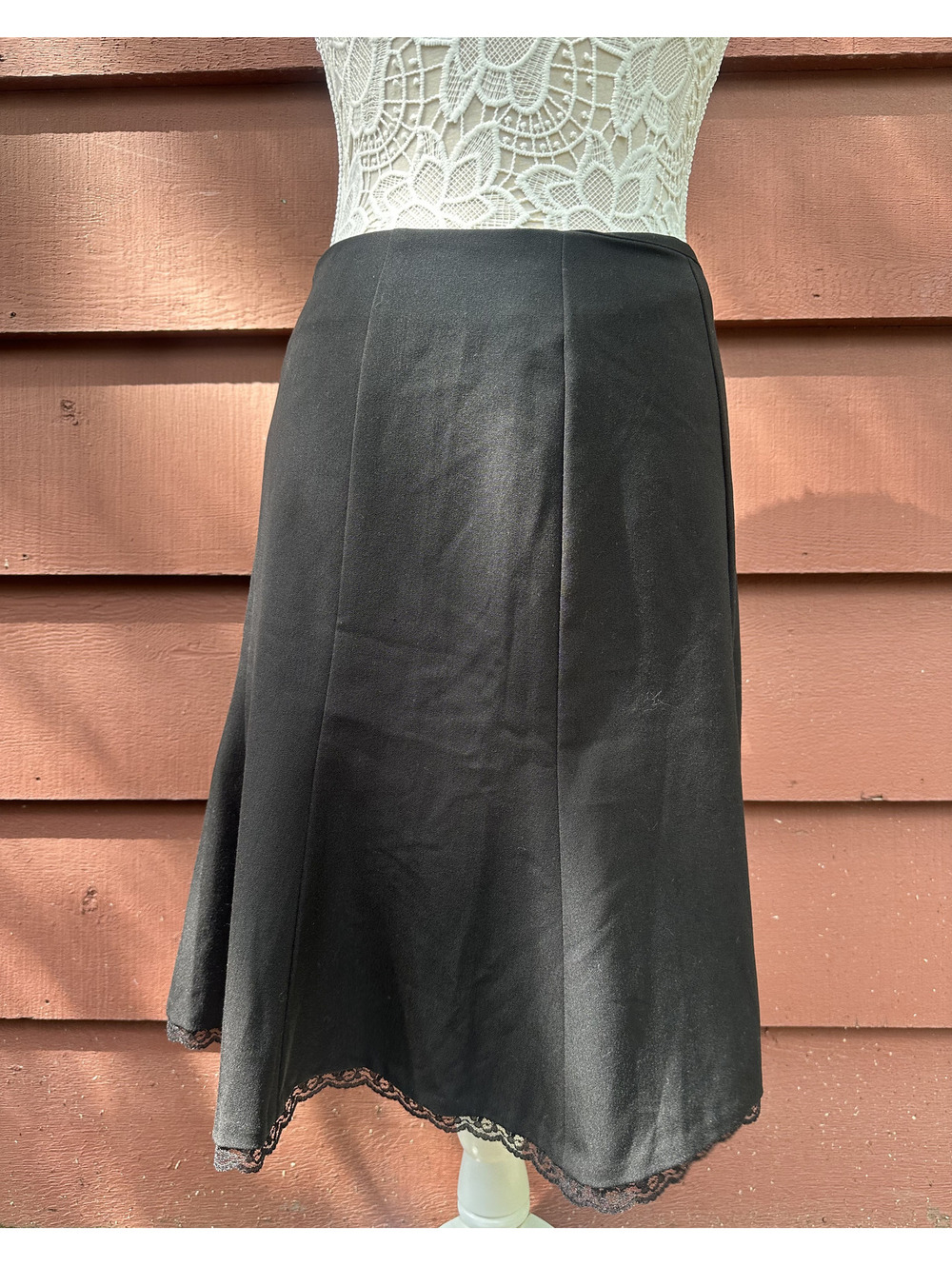 George Stretch Black Flared Skirt with Lace Trim